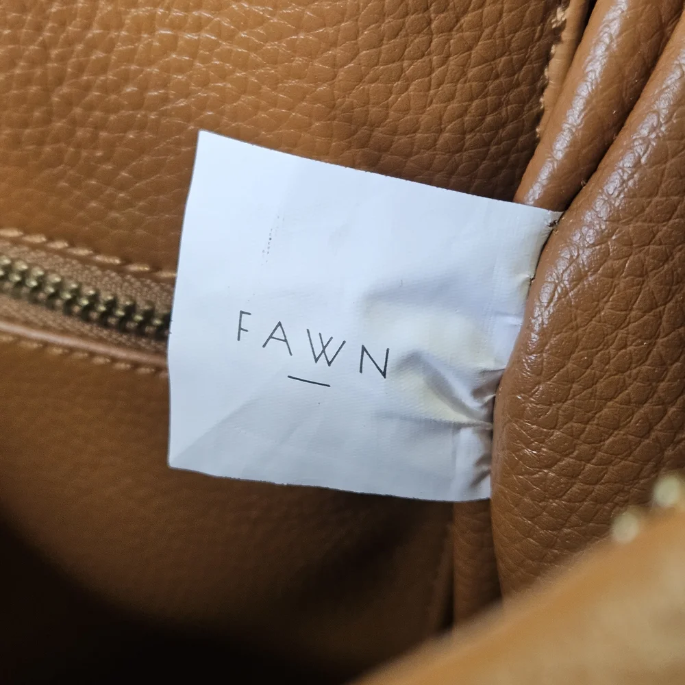 Fawn Design Brown Faux Leather Diaper Bag the Original With Brown Stroller Clips